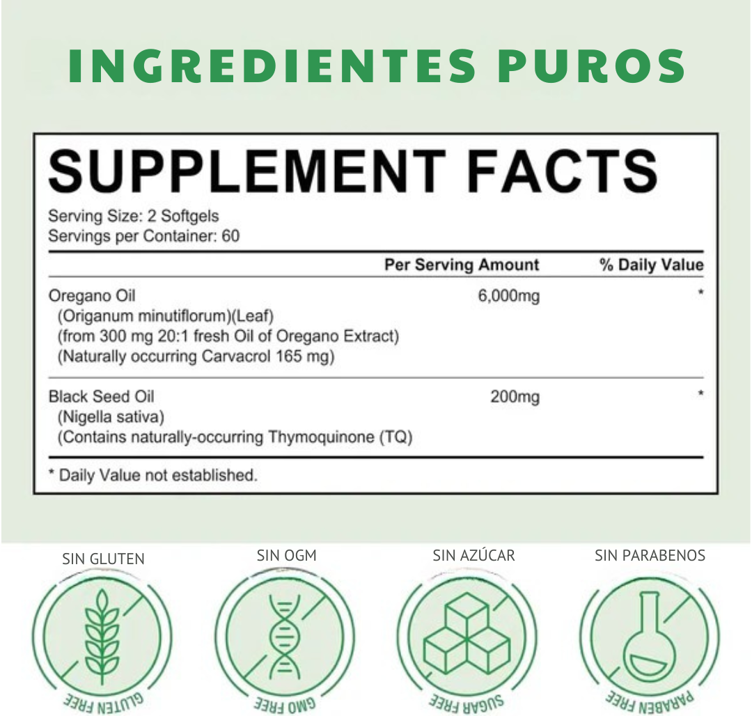 ACEITE DE OREGANO EN SOFTGELS CON SEMILLA NEGRA | Elimina Hongos, Bacterias y Desinflama tu Cuerpo 🛡️