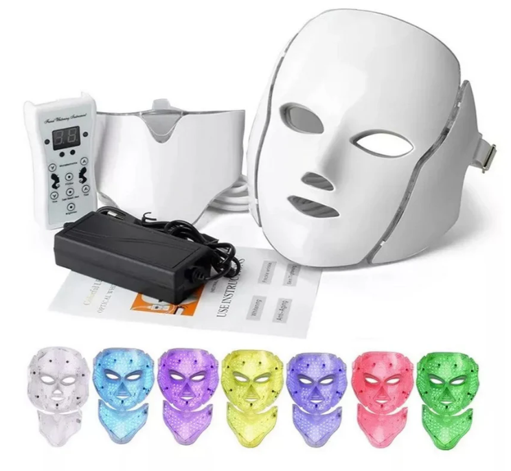 MaskLux – Máscara LED Rejuvenecedora Inteligente✨💆‍♀️💡🌸 + Cuello (7 colores)🔴🔵🟣🟡🟢⚪