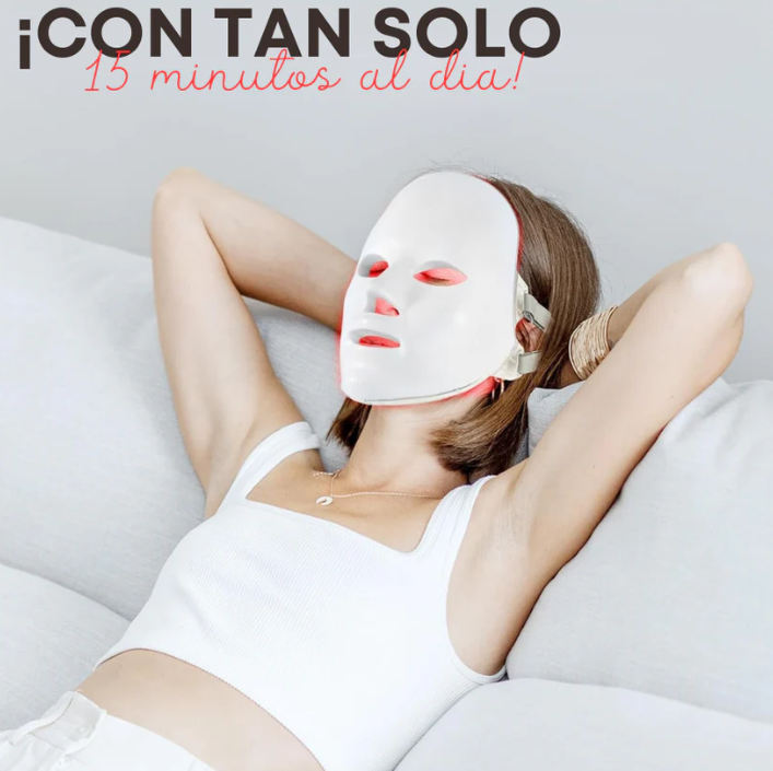 MaskLux – Máscara LED Rejuvenecedora Inteligente✨💆‍♀️💡🌸 + Cuello (7 colores)🔴🔵🟣🟡🟢⚪