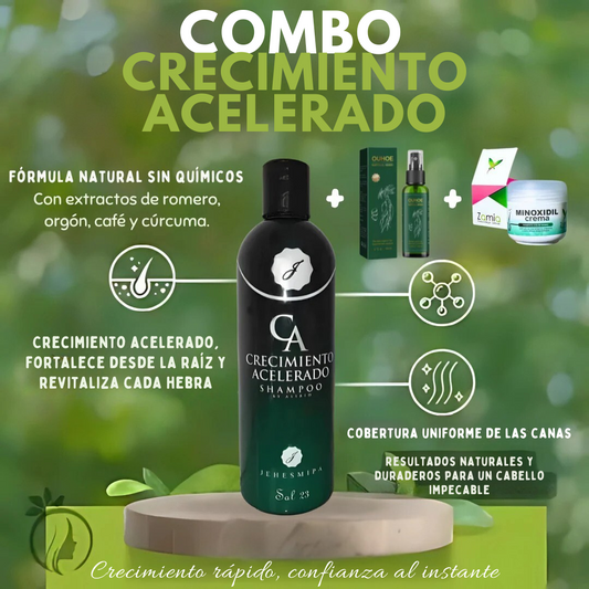 COMBO X3 – SHAMPOO CRECIMIENTO ACELERADO + ELIXIR CAPILAR OUHOE+ MINOXIDIL EN CREMA DE REGALO